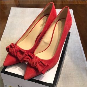 Red suede pumps sz10